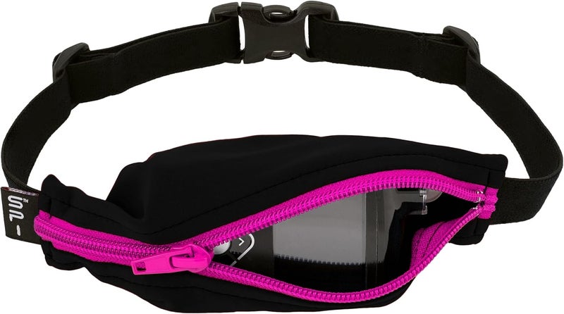 SPIbelt Kids Pocket Belt, Expandable Pocket, Adjustable Waist, No Bounce, No Logo Band, Black with Hot Pink Zipper - Image 1